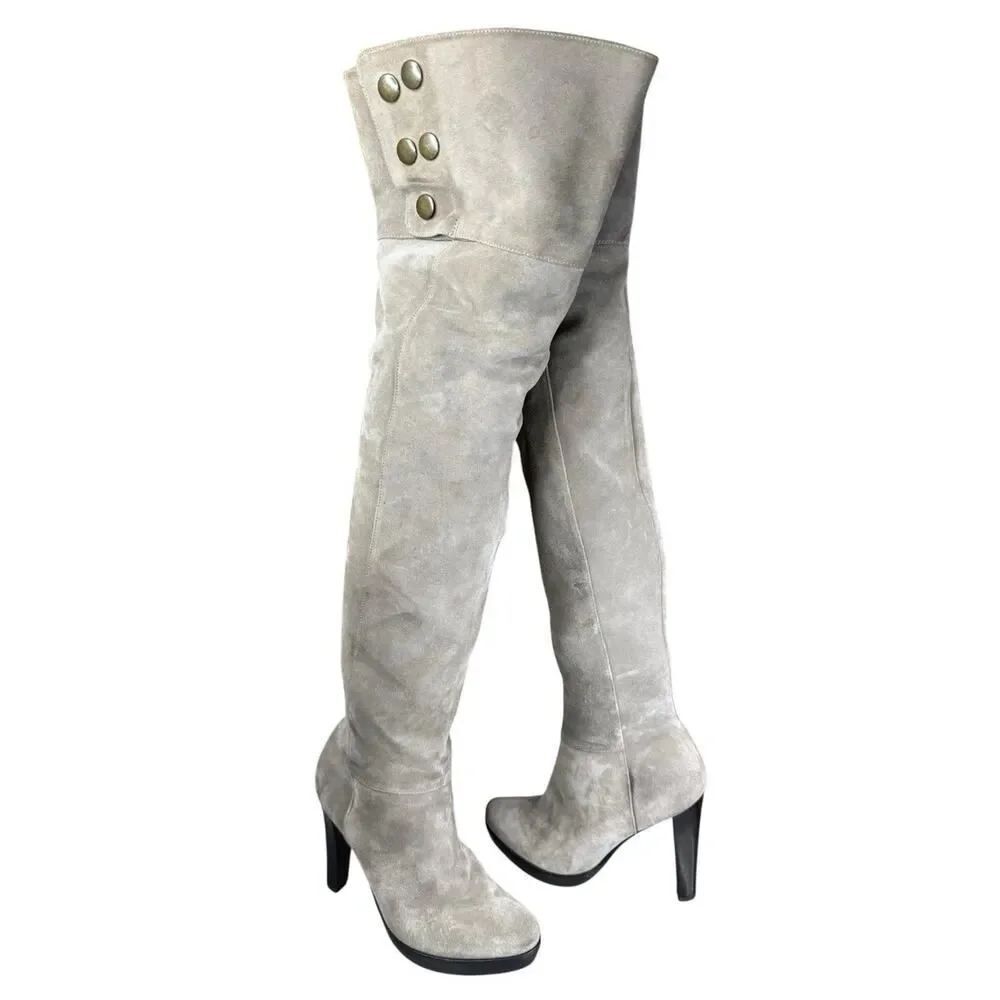 Diane VonโFurstenberg Jordan OTK Suede Boots Taupe Over The Knee Heels 5.5